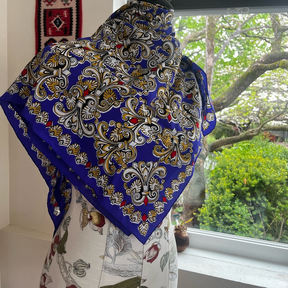 Vibrant Blue Ornate Silk Scarf
